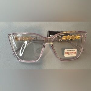 True Religion Lavender clear cat eye butterfly Women's clear sunglasses gold